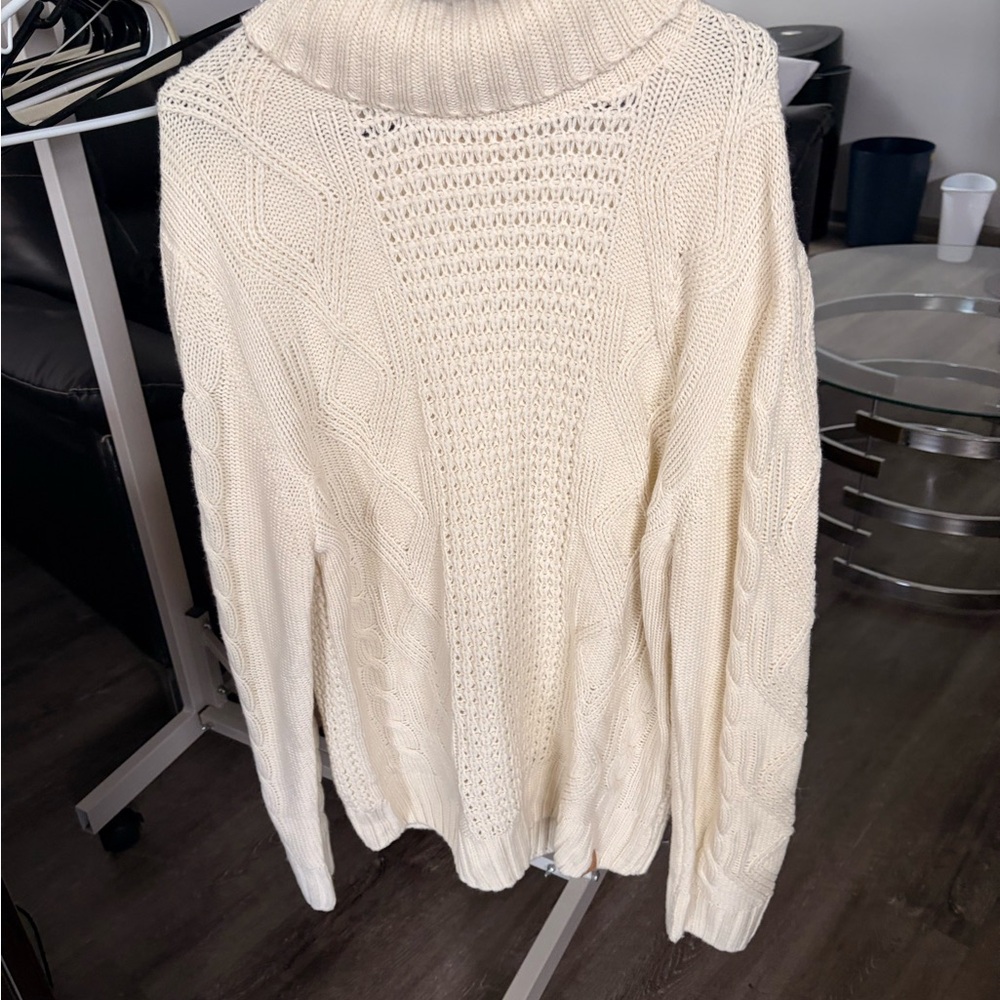 Cream Cable Knit Turtleneck Sweater